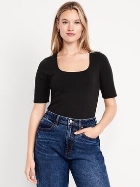 Old Navy Black Square-Neck Short Sleeve Top